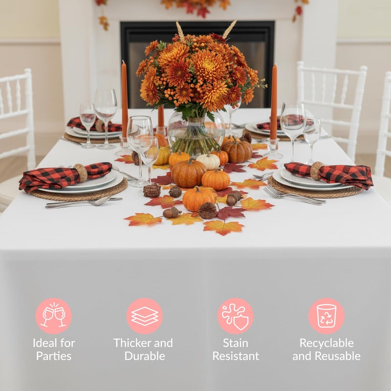Prestee 24 Pack Plastic Table Cloth Disposable - 108" x 54" White Table Cloth Rectangle for Indoor or Outdoor Use - White Tablecloths for Weddings, Parties - Plastic Table Cover for Fine Dining Events - Image 5
